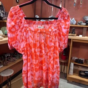 Sonoma Pink & Orange square neck Peasant Blouse XXL